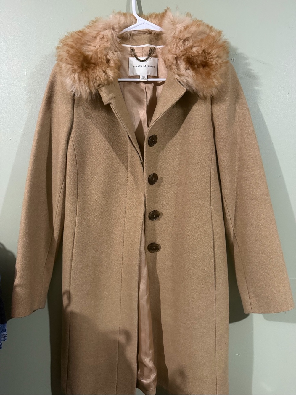 Banana Republic Camel Trench Coat with Faux Fur Collar